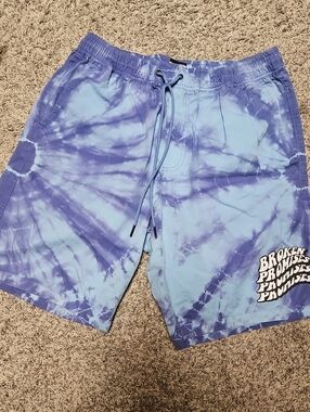 Broken Promises Blue Tie-Dye Men's Swim Trunks